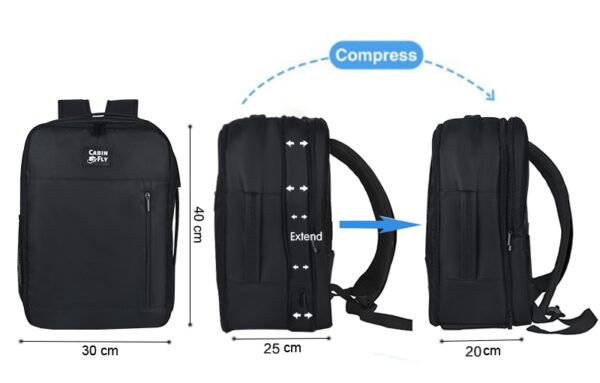 CabinFly Pacemaker 40x30x20 cm Expandable to 40x30x25 cm Backpack Eurowings Cabin Bag Carry-on Black For Smartwings, Wizzair, Transavia, Vueling - Image 2