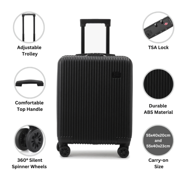 CabinFly Cruisair Expandable 55x40x23 Wizzair Suitcase Black 55x40x23cm Lufthansa, Turkish Airlines, SAS, Finnair, Austrian Airlines, LOT - Image 2