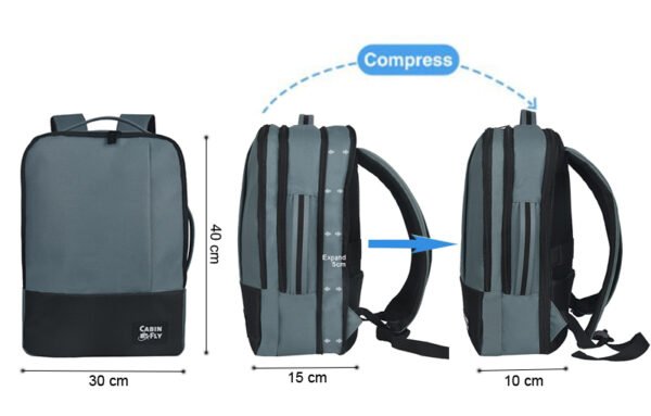 CabinFly Bellanca 40x30x10cm Expandable to 40x30x15cm Backpack Personal Item Cabin Bag Carry-on BlueFor Lufthansa, airBaltic, Austrian Airlines, Brussels Airlines, Swiss International Airlines - Image 2